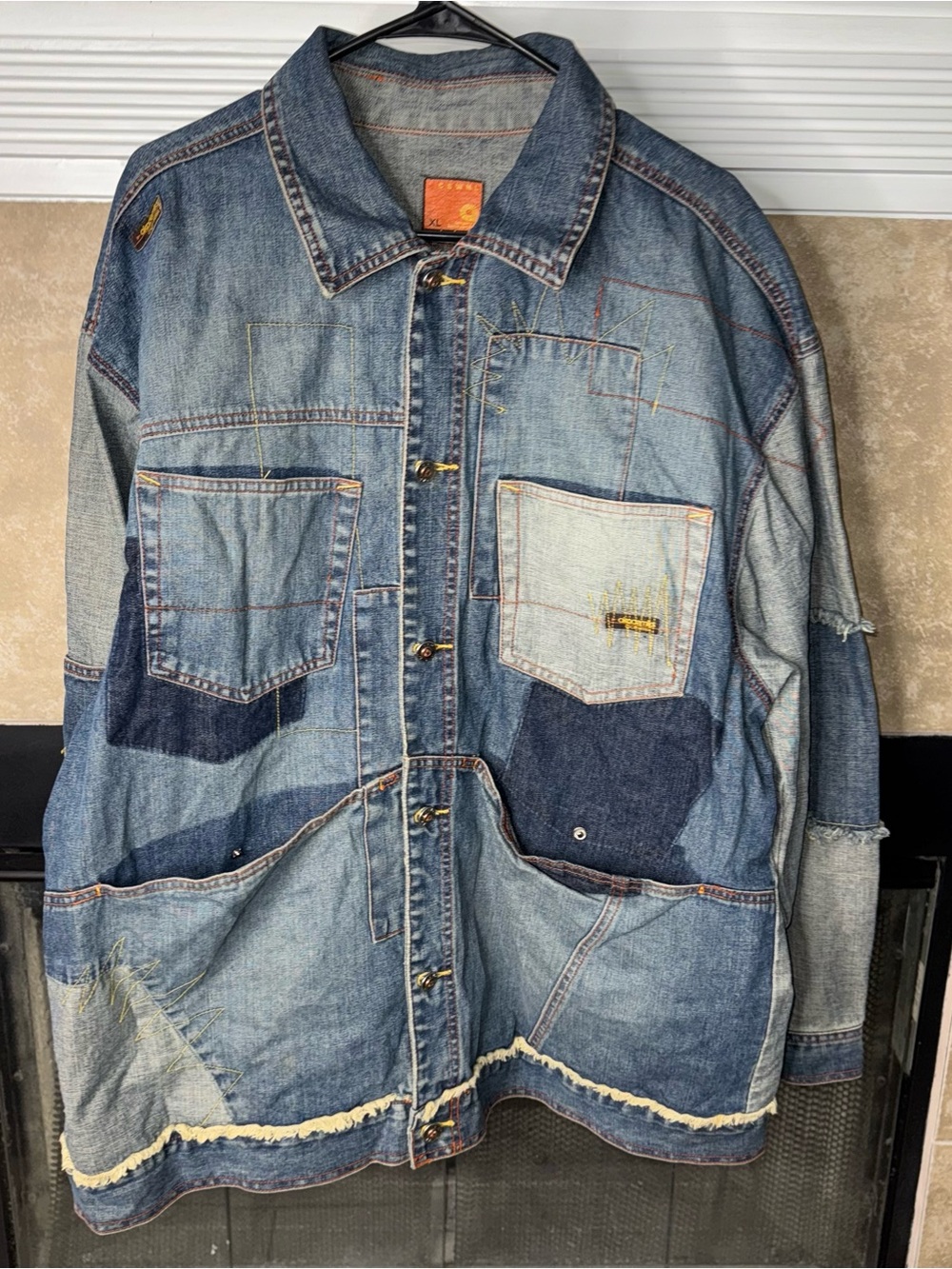 Y2K Akademiks Men's Jean Jacket Denim Patch Vintage Size XL